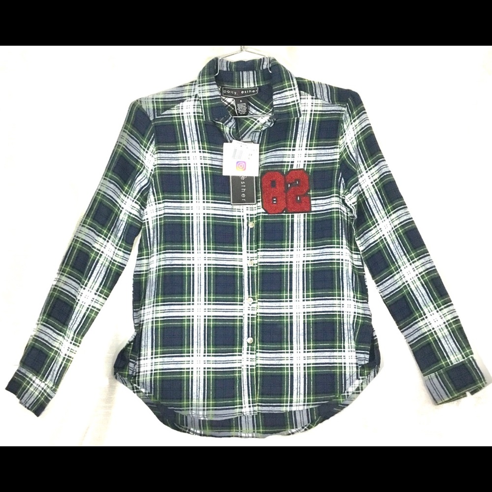 💎Poly & Ester Plaid Flannel Button Up Shirt Small